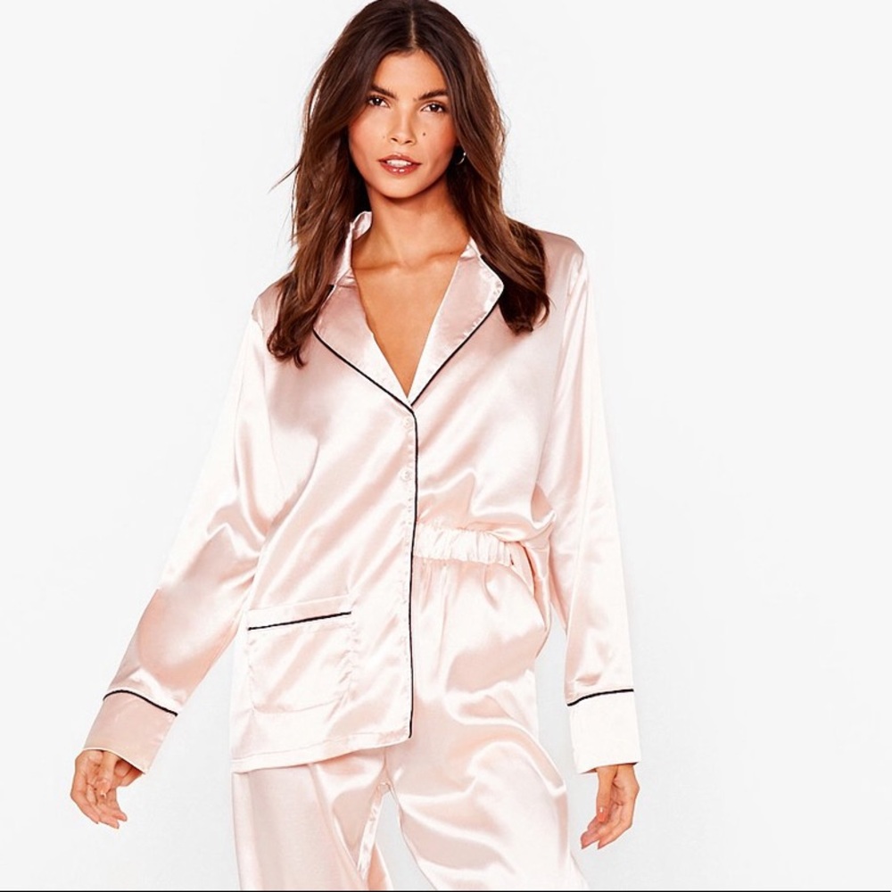 NWT Nasty Gal Collection satin champagne pj set